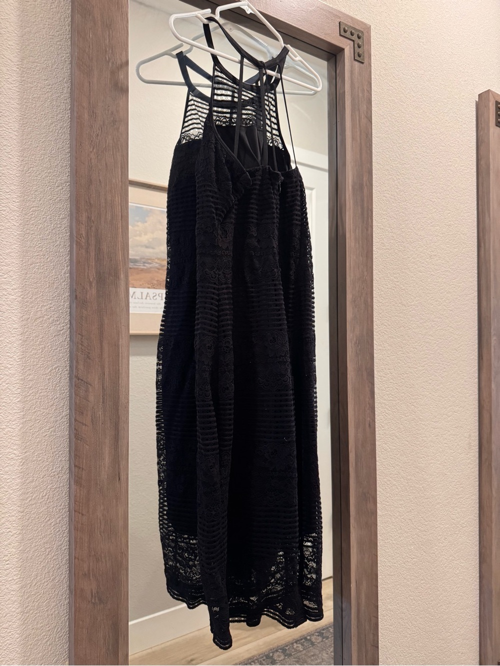 GUESS Black Lace Midi Dress with Strappy Halter